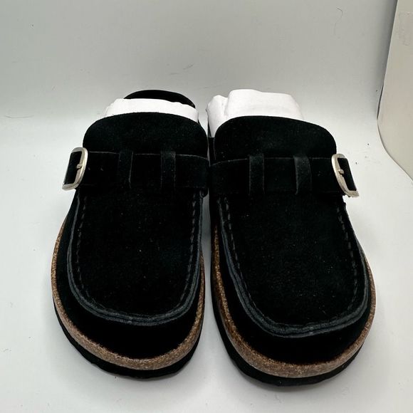 CUSHIONAIRE Women's Genuine Leather Cork Footbed Clog with +Comfort 6 BLACK - Picture 2 of 7